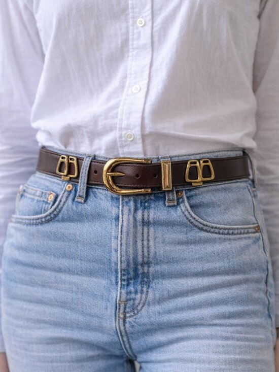 Vintage Brown Leather Belt Gold Western Boho One Inch Width Boho Size 30 main image 9